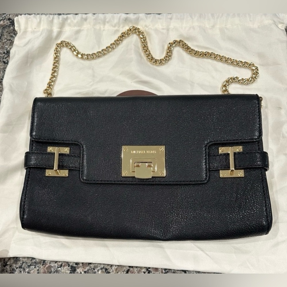 Michael Kors Astrid XL Clutch w/ Gold Shoulder Strap